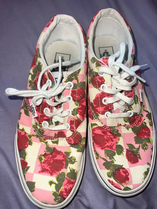 Vans Shoes - Vans Low Top Floral Checkerboard Sneakers - Pink, Red & Green